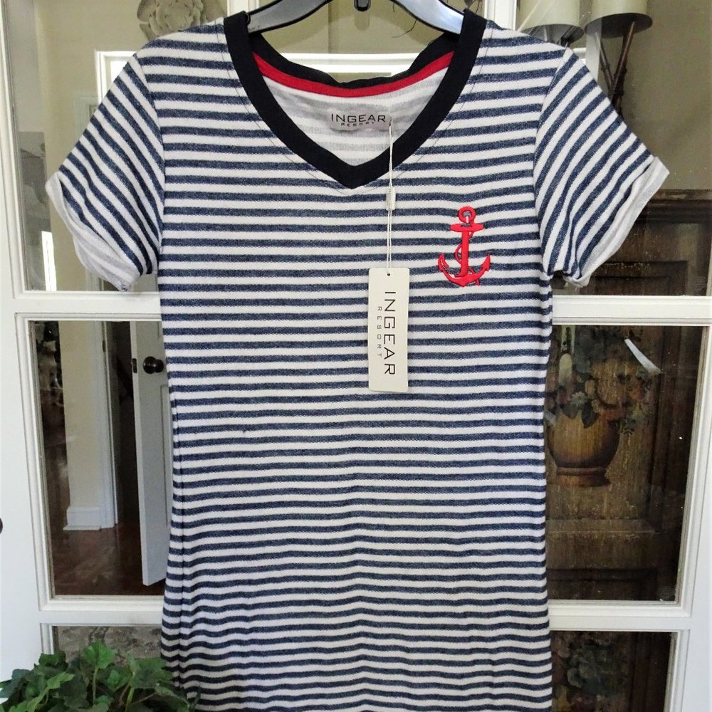 INGEAR Resort Red White Blue Anchor Shirt Dress Size S NWT!